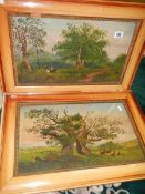 A pair of oils on canvas under glass signed L Lyons, images 50 x 30cm, frames 65cm x 45cm