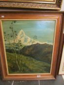 An oil on board alpine scene signed H Paney, image 49cm x 59cm, frame 64cm x 75cm