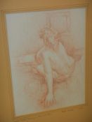 A unframed drawing of a nude lady seated and leaning on arm, initialled JS for Joseph Smedley