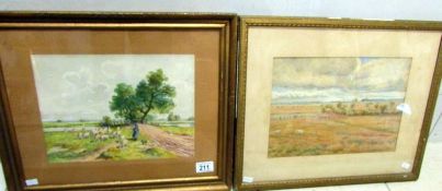 2 framed and glazed rural watercolours, H J Crauko and Hoffman