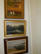 3 oil paintings being a beach scene signed L Negus, Bridge Scene signed Bonfirth 1911 and Inghan