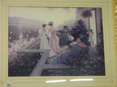 A large gilt framed print 'Balcony scene' signed C Kieffer