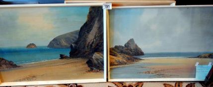 2 watercolours 'Cornish Beaches' signed R.D. Skevvin, 36 x 52cm and 57 x 36cm