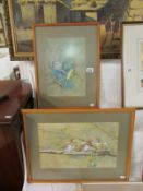 A pair of framed and glazed wild bird watercolours initialled PMG, images 36cm x 24cm and 33cm x