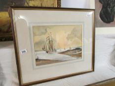 A framed and glazed watercolour seascape signed C Coldron, '84, image 36cm x 26cm, frame 59cm x