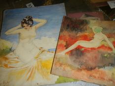 2 unframed nude studies by John Pride, 1920