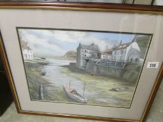 An original pastel painting of Staithes North Yorkshire by V Cartman, image 44cm x 33cm, frame