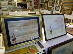A pair of framed and glazed watercolour seascapes, signed Dennis Wooddin