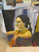 An original oil on board portait together with the artist's test paper and one other, 82cm x 53 cm