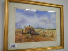 A framed and glazed watercolour 'Harvest Time, Lincoln' signed Derek Maltby, image 27cm x 19cm,