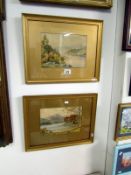 A pair of framed and glazed watercolour lake landscapes by Read Wallace, image 25cm x 18cm, frame