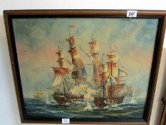 An oil on canvas 'Sea Battle' signed Wisselingh
