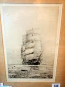 Original etching 'The Cutty Sark' signed Rowland Langmaid. R.N, image 30 x 22cm