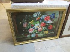 A gilt framed still life oil on canvas, image 90cm x 60cm, frame 101cm x 70 cm