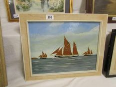 A Continental oil on board of sailing boats signed Braack 1970, image 40cm x 30cm, frame 49cm x