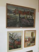 2 oils on board of Lincoln scenes by Mabel Donington and one other