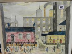 A watercolour in the style of Lowry not