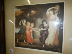 A framed and glazed print of young girls dancing signed Herbert Hodant?