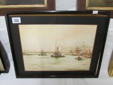 A watercolour entitled 'The 'pool' and London Bridge' signed W M Birchall 1929