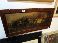 A Victorian oil on board 'The Horse Fayre' signed but indistinct, image 72cm x 30cm, frame 84cm x