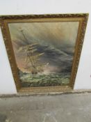 An oil on board of a galleon in a storm, image 62cm x 49cm, frame 72cm x 59cm