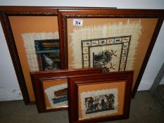 3 framed and glazed Egyptian painting on papyrus