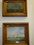2 oil on board nautical scenes in gilt frames