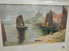 A framed and glazed watercolour, harbour scene, signed F C Paynter
