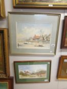2 framed and glazed watercolour riverside scenes, 1 x Brenda Ward and 1 initialled, images 35 x 27cm
