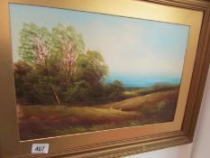 A gilt framed country scene, missing glass