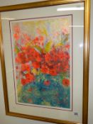 A framed and glazed oil painting 'Poppies' by Dorothy Roberts, image 54cm x 36.5cm, frame 77cm x