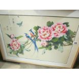 A signed Japanese picture of exotic birds and flowers