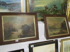 A pair of Victorian oils on board 'continental lake scenes' signed F Skinner 1859, images 49cm x