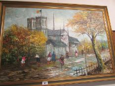 A palette oil on canvas 'Parisian scene' C. Housten?, image 90cm x 60cm, frame 102cm x 72cm