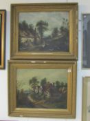 A pair of Victorian oil on board rural scenes, images 59cm x 46cm, frames 79cm x 65cm