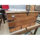 A blanket box with metal mounts