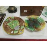 A majolica shell dish and plate