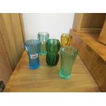 5 Sklo Union coloured glass vases includ