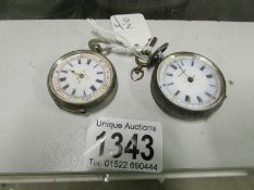 2 ladies silver fob watches and key