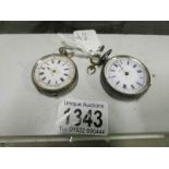 2 ladies silver fob watches and key