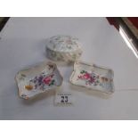 2 Royal Crown Derby pin dishes and a lid