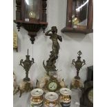 A French marble clock garniture surmount