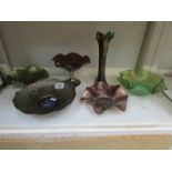 6 pieces of carnival glass including vas