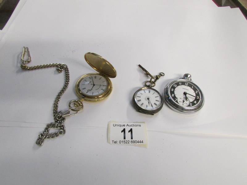 A ladies '800' silver fob watch and 2 po