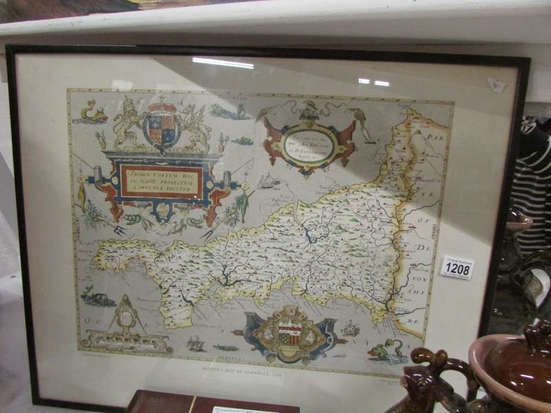 A framed and glazed 'Saxton's Map of Cor