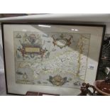 A framed and glazed 'Saxton's Map of Cor