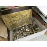 A box of brass ware including magazine r