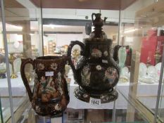 A Barge ware teapot and jug, a/f