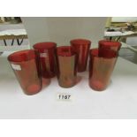 6 19th century cranberry glass tumblers