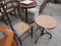 A table and chair with rattan decoration